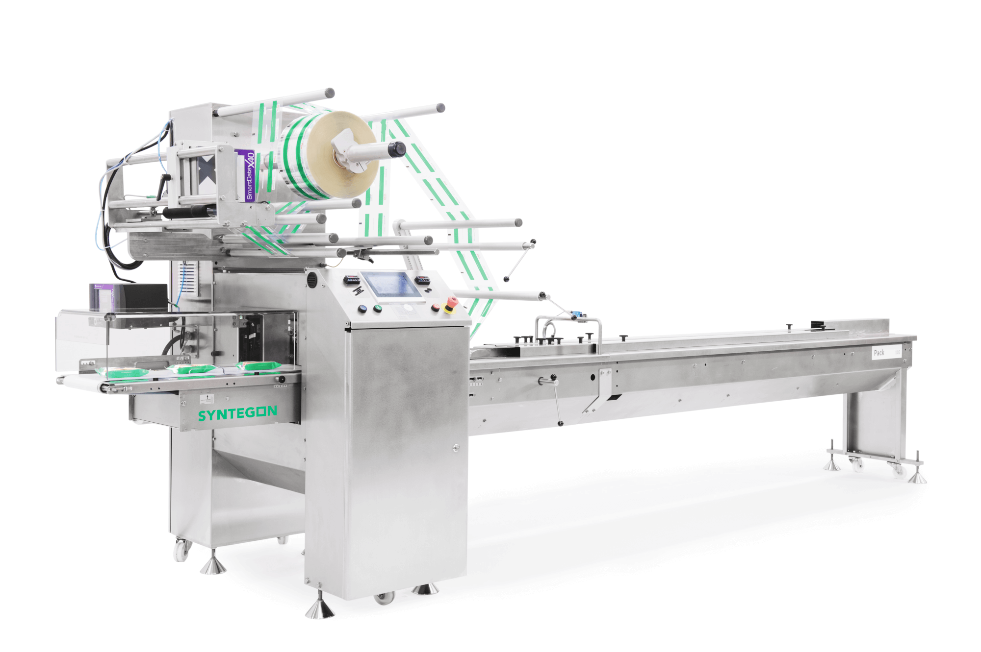 The Pack 102 horizontal flow wrapper integrated with 3 FANUC robot arms