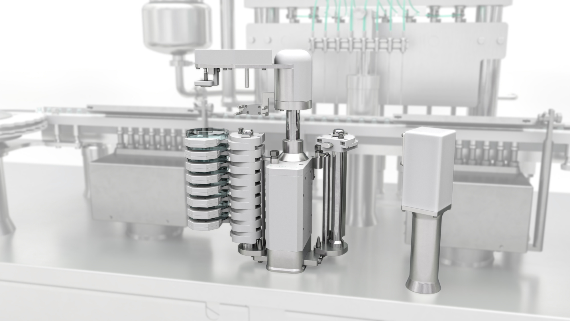 Der neue patentierte Settle Plate Changer SPC von Syntegon automatisiert das mikrobielle Monitoring und reduziert Produktionsunterbrechungen sowie menschliche Eingriffe in die Prozesszone auf ein Minimum.