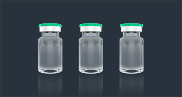 Single RTU vial for pharmaceutical filling solutions, part of Syntegon's packaging type selection process for customized production needs.