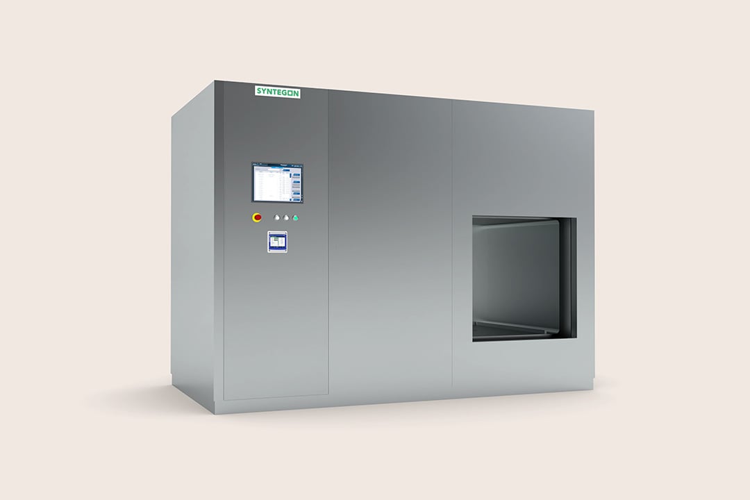 Syntegon SteriSigma modular pharmaceutical sterilizer supporting vacuum-steam and steam/air combination processes; for liquid pharmaceuticals and porous loads including ampoules, vials, and blister-packed goods.