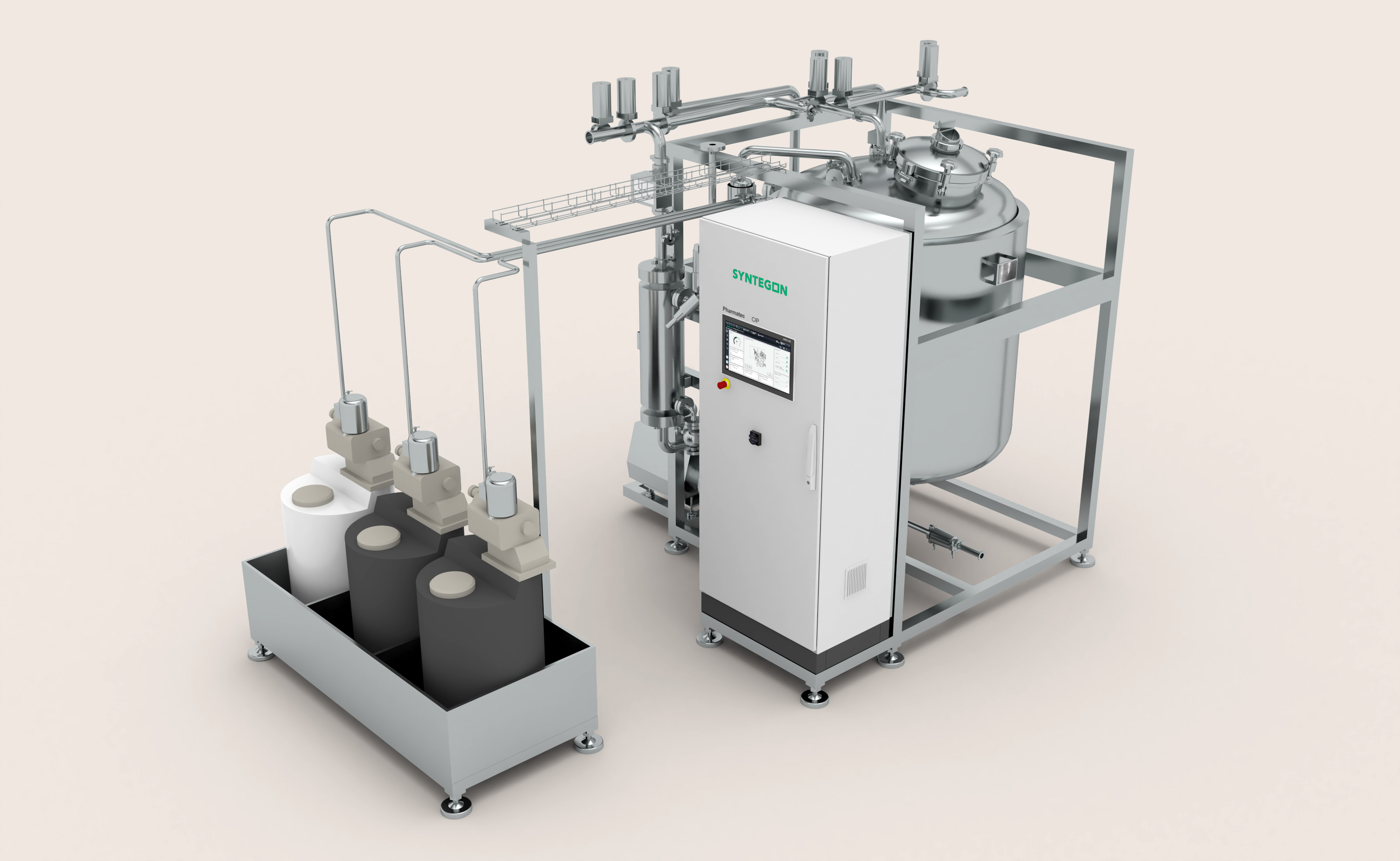 Syntegon CIP system with mobile tanks for automated cleaning of pharmaceutical formulation equipment